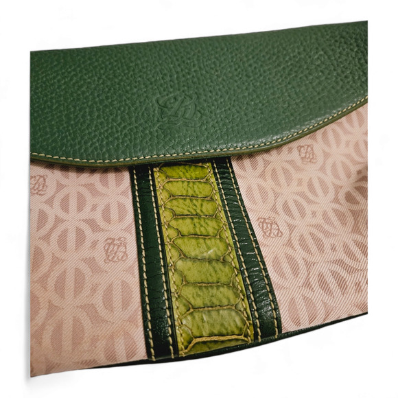 Louis Quatorze Paris Green Monogrammed Leather and Canvas Shoulder Bag. - Picture 2 of 9